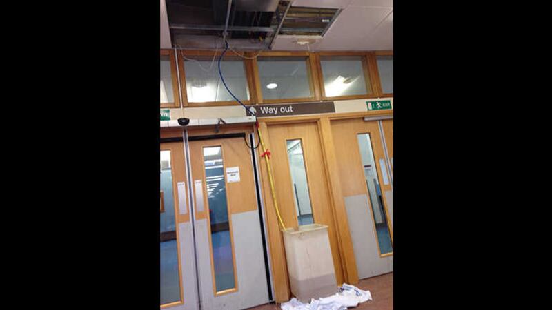 An unattended large container filled with dirty water in Belfast City hospital&nbsp;