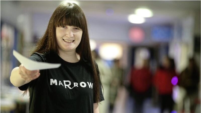 Amy Devlin signing people up to the Marrow register at Queen&#39;s University Belfast Picture: Hugh Russell 