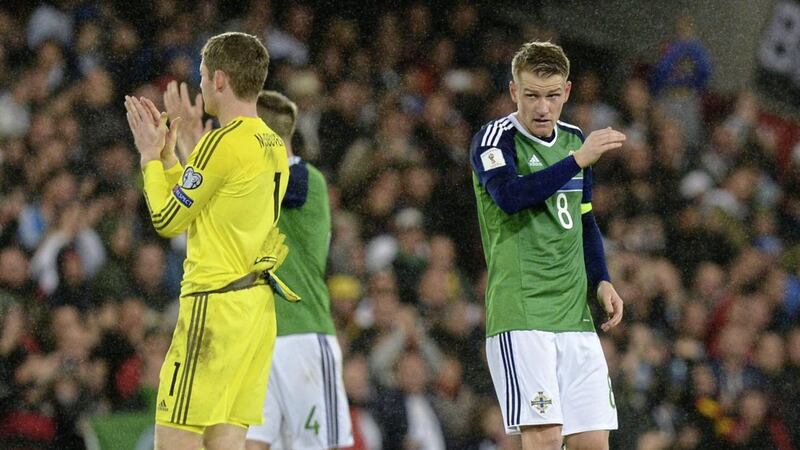 Northern Ireland players after their defeat to Germany at Windsor Park Picture by Colm Lenaghan/Pacemaker Press 