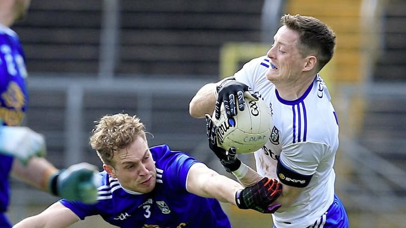 Allianz 2019 Football League Division One:.Monaghan&#39;s Conor McManus and Cavan&#39;s Padraig Faulkner in action. Picture by Philip Walsh. 