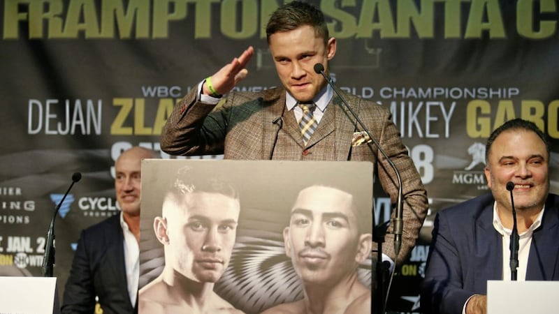 Carl Frampton during Tuesday's press conference at Belfast's Europa Hotel <br />Picture by Mal McCann