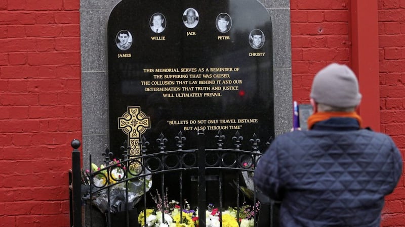 The memorial to victims of a 1992 loyalist attack on Sean Graham bookmaker&#39;s shop in south Belfast. Five people, including a 15-year-old boy, were murdered in the UDA gun attack. Picture by Mal McCann 