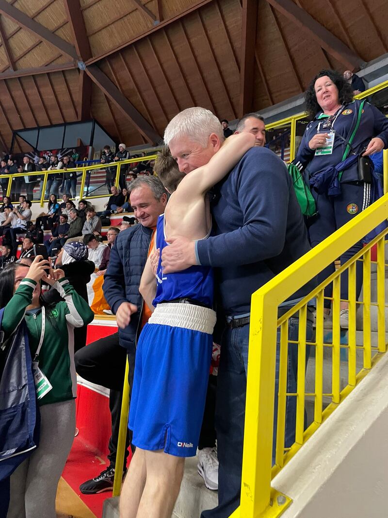 Jude Gallagher embraces dad John after secure his spot at this summer's Olympic Games