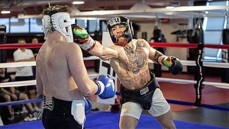 Tiernan Bradley spars Conor McGregor at the UFC performance institute in Las Vegas on Sunday, as the clock ticks down to his showdown with Floyd Mayweather jr on August 26 