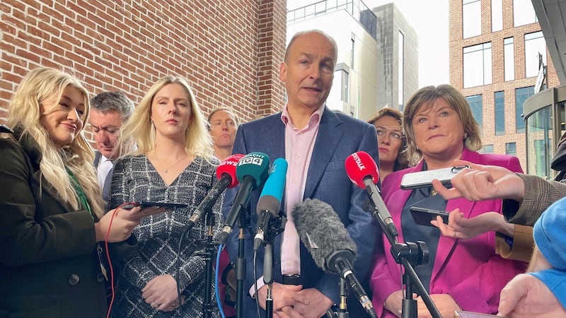 Fianna Fail leader Micheal Martin speaks to media at the Fianna Fail annual conference at the Dublin Royal Convention Centre in Dublin. Picture date: Saturday November 4, 2023.