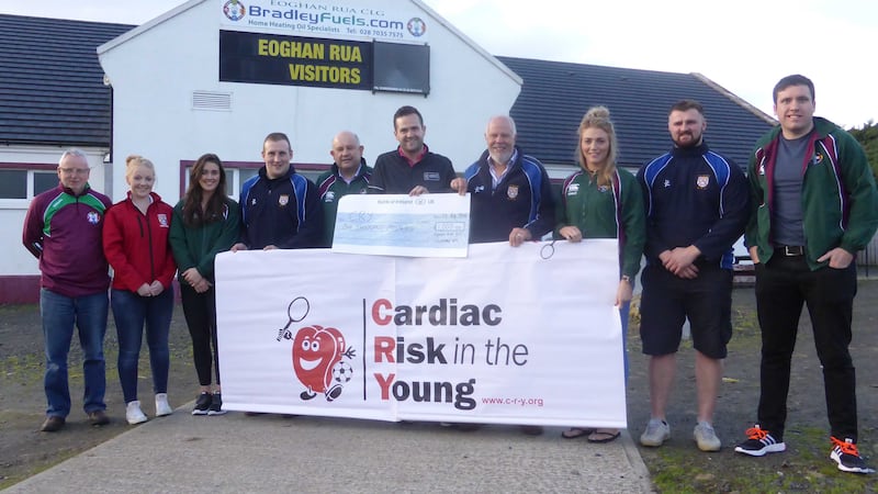Garry McGrotty, CRY NI, was presented with a cheque for &pound;1,000 from Nigel Handforth, Coleraine RFCC and Brendan McLernon, Eoghan Rua GLC, the proceeds of a collection associated with the Clash of the Codes Boxing event between the two clubs in April. Also present were Meghan Kerr, Grainne McGoldrick, Joe Diamond and Kevin Mullan, Eoghan Rua and Dijon McCorkell, Andy Nevin and Claire Adams from Coleraine RFCC&nbsp;