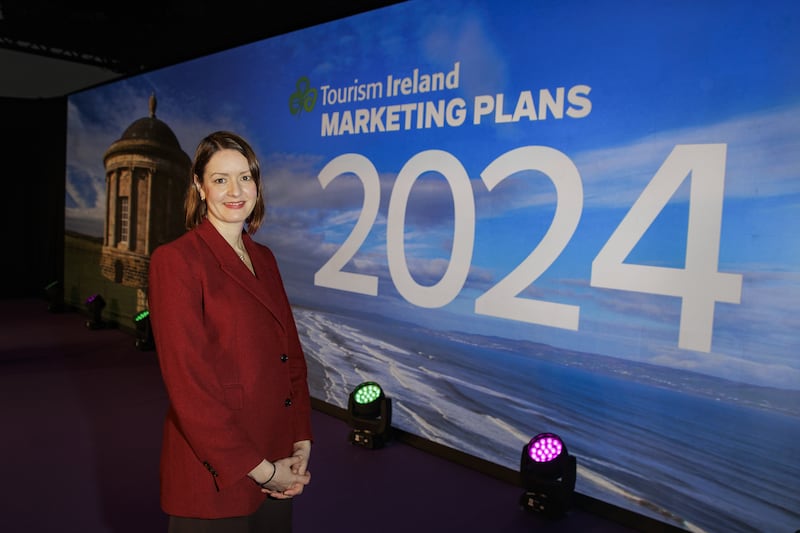 Alice Mansergh, chief executive designate of Tourism Ireland, at the launch of their 2024 marketing plan, at the ICC Belfast