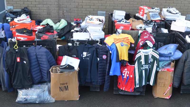 Suspected counterfeit goods seized by police in Glenavy on Sunday. Picture: PSNI
