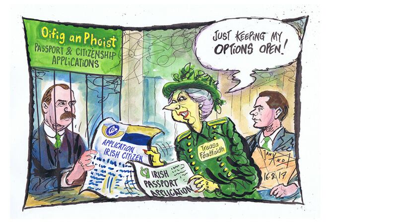Ian Knox cartoon 16/08/17: Mrs Feadfaidh sets out to light touch the Nationalist population&nbsp;