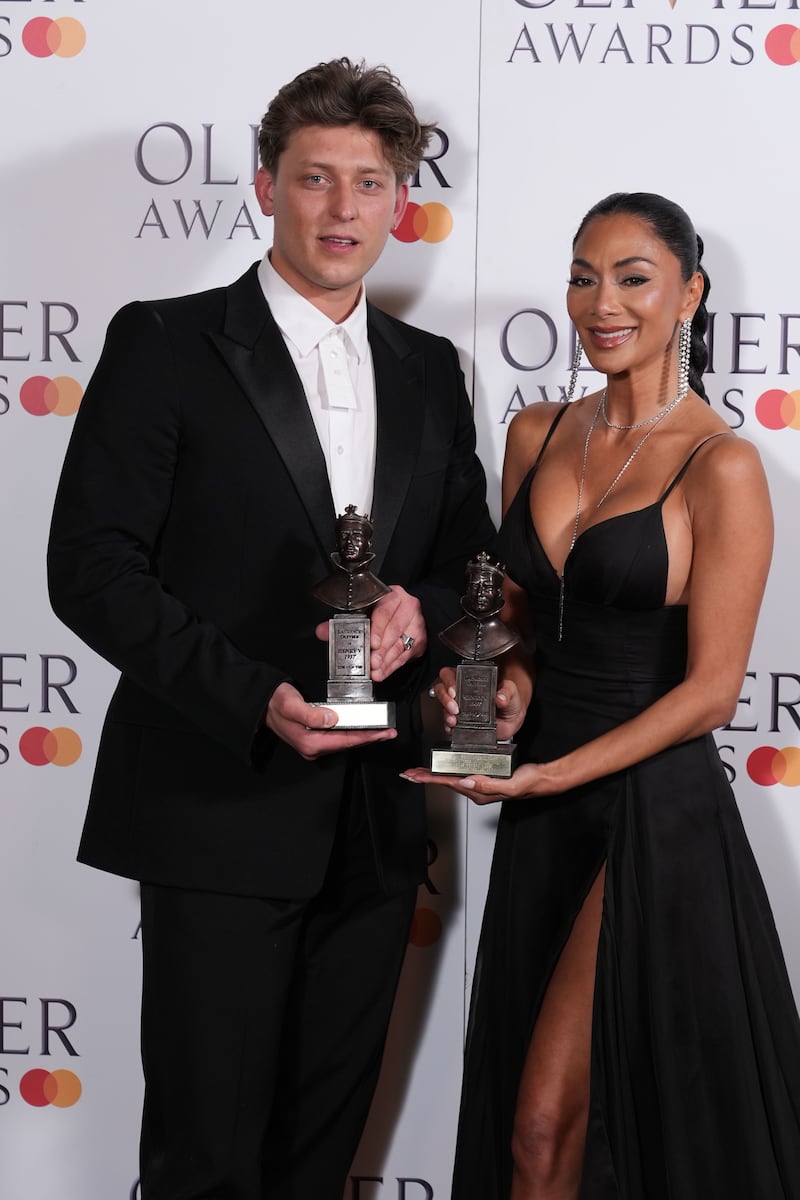 Tom Francis and Nicole Scherzinger with their awards