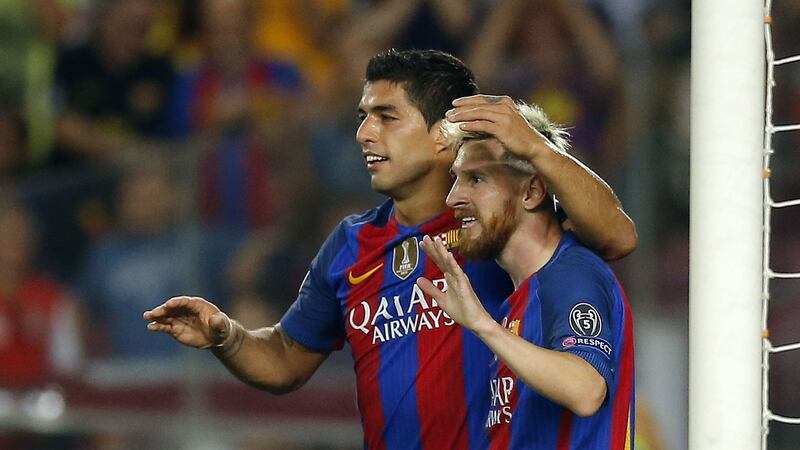 Former Liverpool star Luis Suarez (left) may not play at Old Trafford against Manchester United due to injury.&nbsp;