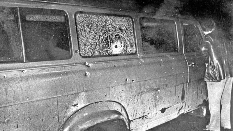 The bullet riddled minibus at the scene of the Kingsmill massacre 