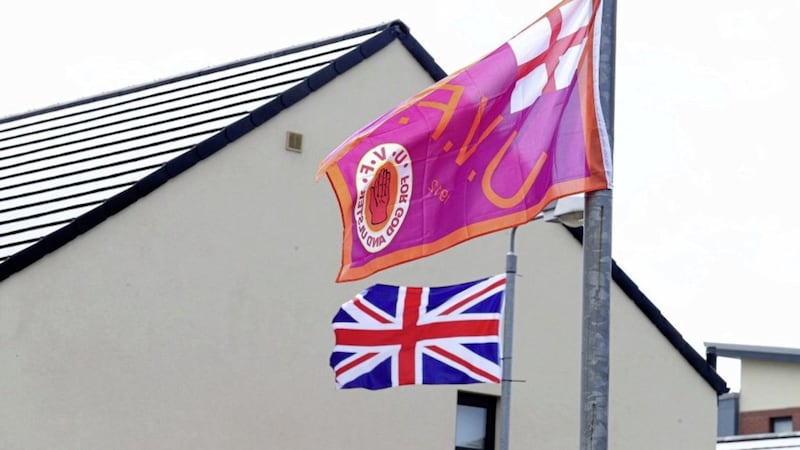 Loyalist flags erected in the Global Crestent and Canterell Close a &#39;shared neighbourhood housing scheme area of east Belfast. Picture by Mal McCann. 