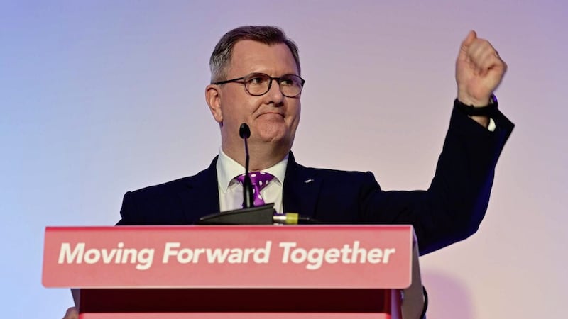 Sir Jeffrey Donaldson during his first speech as party leader to the DUP annual conference in 2022 