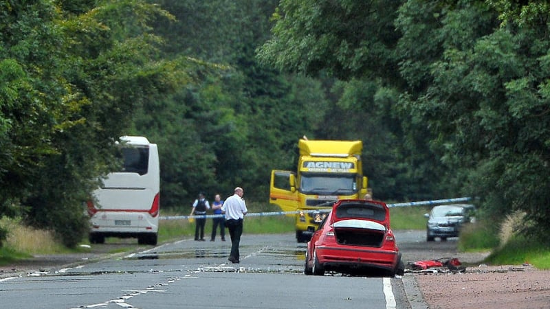 The scene of the fatal road crash yesterday on Moorfields Road on the outskirts of Ballymena 