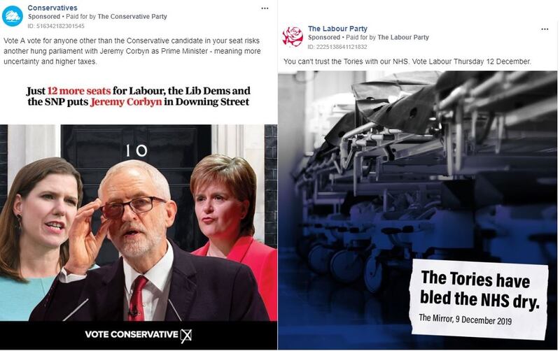 Examples of ads run by the Conservatives and Labour (Facebook)