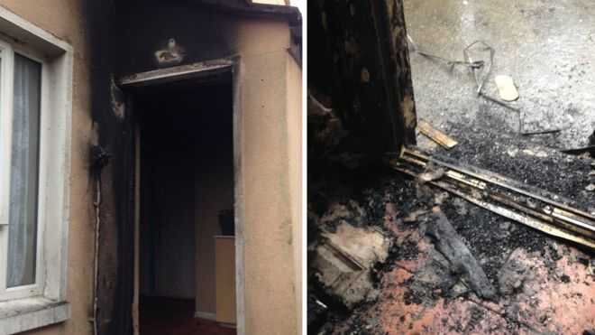 Police said old furniture was placed against the door of the house and set alight. Picture by BBC 
