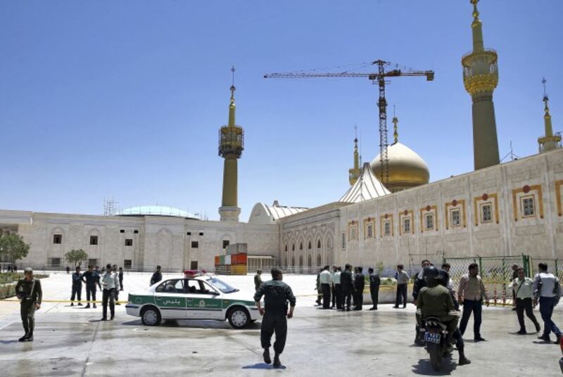 Police at the shrine of late Iranian revolutionary founder Ayatollah Khomeini (Ebrahim Noroozi/AP)