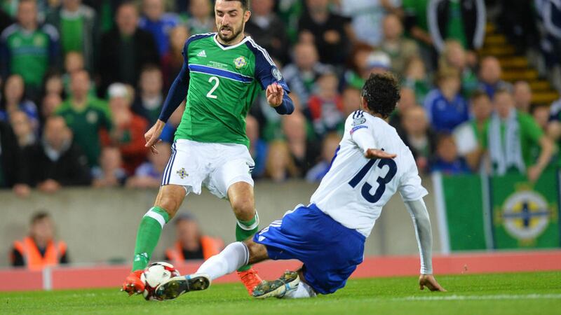 Northern Ireland&#39;s Connor McLaughlin in action during the team&#39;s last World Cup qualifying clash at Windsor Park against San Marino. Picture by Colm Lenaghan 