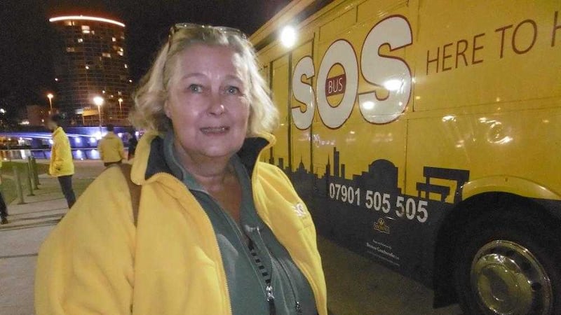 Linda McClelland at the SOS Bus in Belfast 