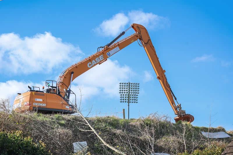 A large excavator on site at Casement Park as works to clear the site continue. PICTURE: MAL MCCANN