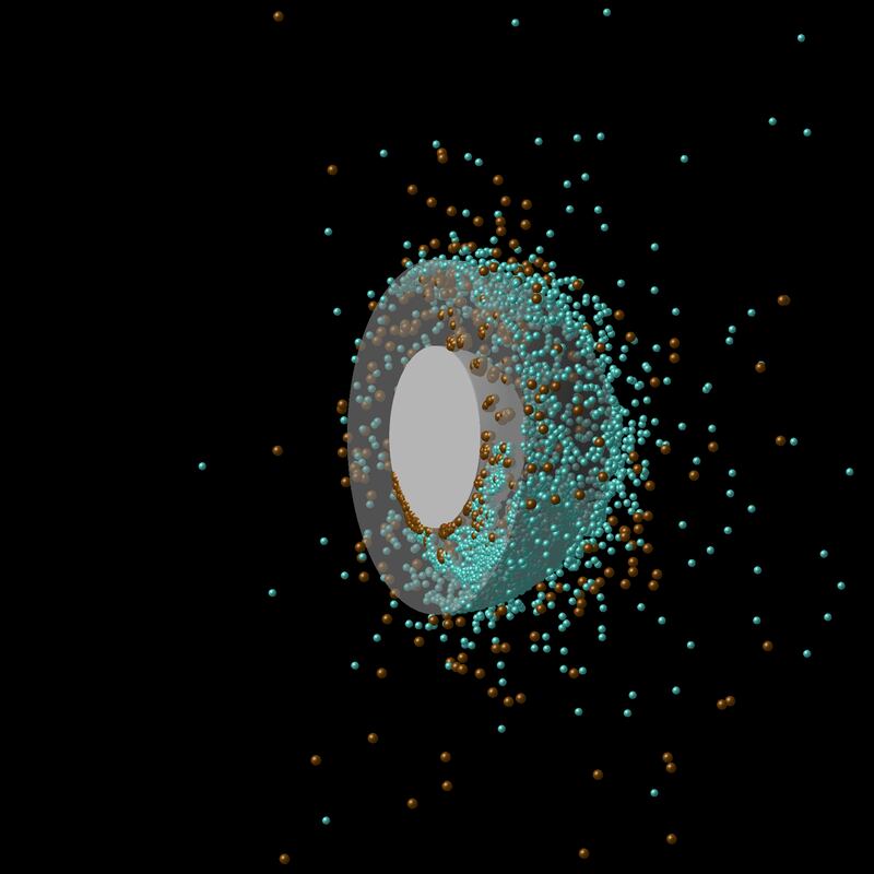 Computer simulation showing Mars being bombarded with particles after after its core and mantle had formed