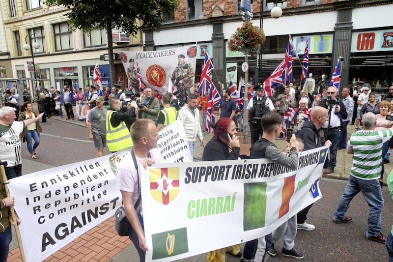 Republican marchers take part in the Anti-Internment League parade through Belfast City Centre. Picture by Mal McCann