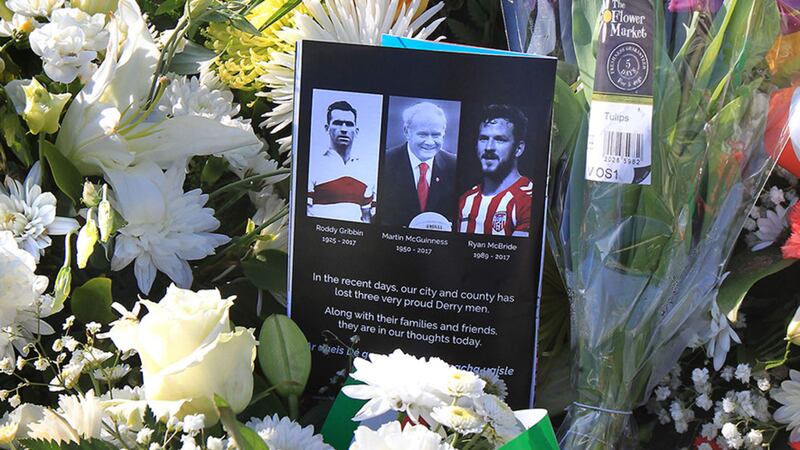The Derry GAA programme paying tribute to Roddy Gribbin, Martin McGuinness and Ryan McBride left at the grave of the former deputy first minister