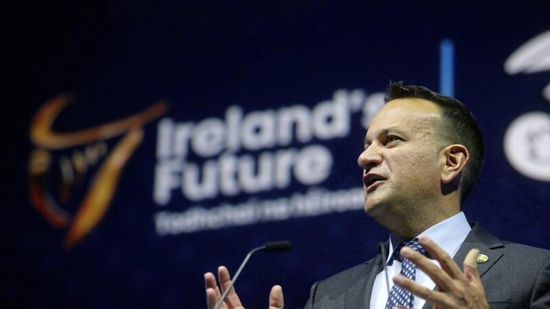 Fine Gael leader and Tanaiste Leo Varadkar at the Ireland&#39;s Future rally in Dublin on Saturday. Picture: Mal McCann 