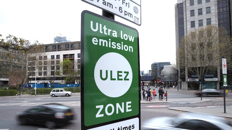 An information sign in central London for the Ultra Low Emission Zone (Ulez)
