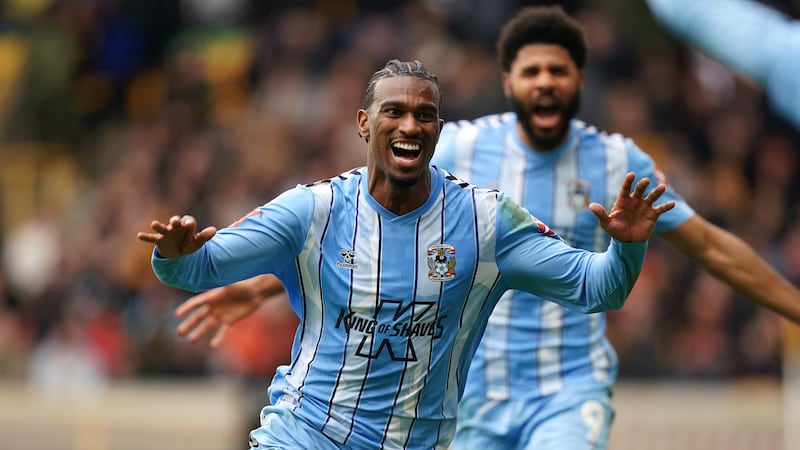Coventry’s Haji Wright celebrates scoring their third goal