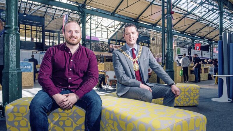 Pictured at Digital DNA 2019 are: Simon Bailie, CEO of Digital DNA; and Lord Mayor of Belfast, John Finucane 