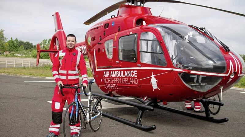 Air Ambulance doctor Aidan Cullen is undertaking a cycle challenge to raise funds for Air Ambulance NI with colleagues. Picture by Damien McAnespie 