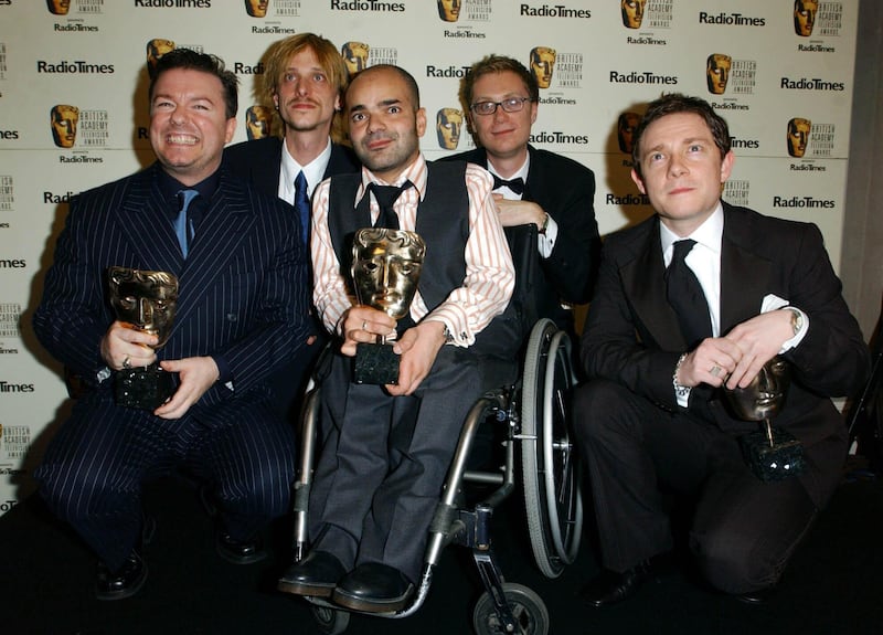 (From left to right) Ricky Gervais, Mackenzie Crook, Ash Atalla, Stephen Merchant and Martin Freeman starred in The Office