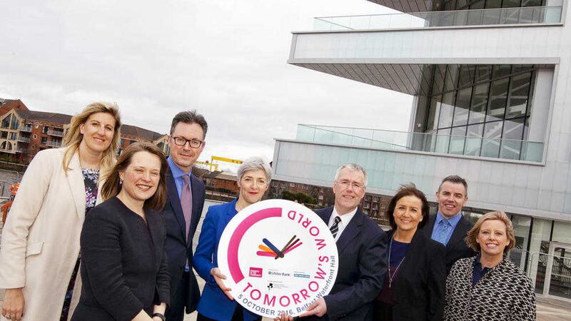 Launching the &#39;Tomorrow&rsquo;s World&#39; responsible business summit taking place at Belfast Waterfront Hall on October 5 are (from left) Jenni Barkley, Belfast Harbour; Katherine McDonald, Carecall; John Brolly, The Irish News; Gillian McKee, Business in the Community; Richard Donnan, Ulster Bank; Ann McGregor, NI Chamber of Commerce; Joe McDonald, Asda; and Claire Hutchinson, Diageo 