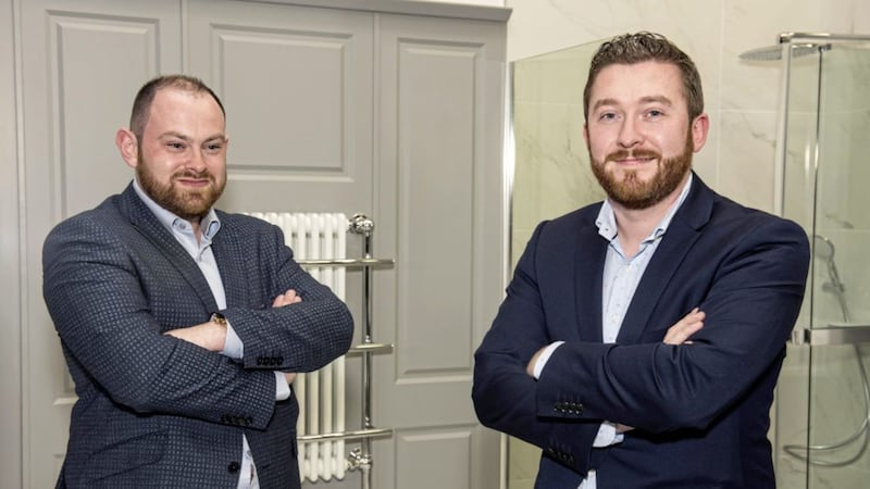 Bathshack&#39;s operations manager Connor Dunlop and managing director Peter Dunlop at the official opening of the company&#39;s showroom in Dublin 