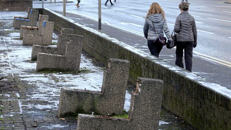 Benches at Jubilee Square, at the junction of Victoria Street and High Street were removed. Picture by Mal McCann 