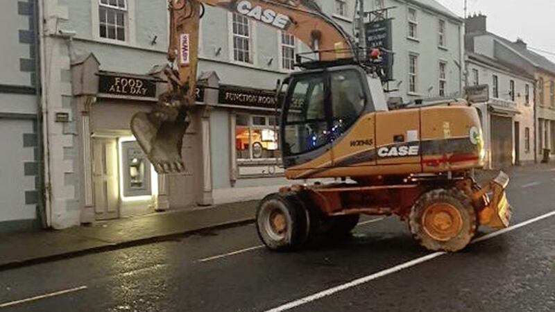 A digger at the scene of an attempted ATM theft in Co Cavan