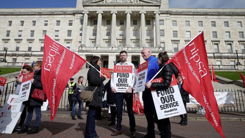 A protest at Parliament Buildings yesterday highlighted the end of a support service working with disadvantaged families. Picture by Mal McCann 