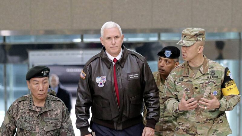US vice-president Mike Pence arrives at the border village of Panmunjom in the Demilitarized Zone (DMZ) which has separated the two Koreas since the Korean War 							        PICTURE: Lee Jin-man/AP