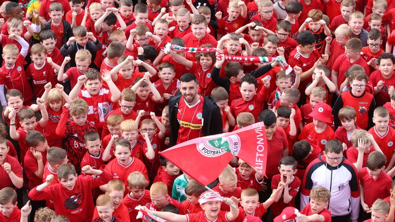 Cliftonville fan and photographer Yousif Al Shewaili Joe ‘the goal’ Gormley ahead of his Irish Cup final clash against Linfield on Saturday. PICTURE: YOUSIF AL SHEWAILI