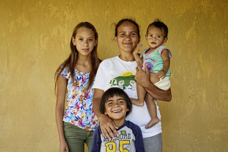 &Aacute;ngela Murillo Bardales (39) is a member of the indigenous Tolupan people and has five children. These are the three youngest - Helen, Jocsan (5) and 14-year-old Robersy. Picture from Tr&oacute;caire 
