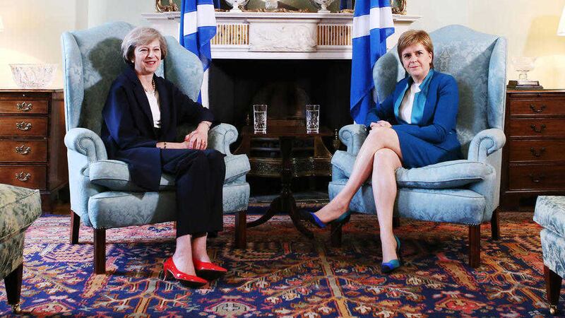 Prime Minister Theresa May (left) meets with Scotland&#39;s First Minister Nicola Sturgeon at Bute House in Edinburgh. Picture by Andrew Milligan, Press Association 