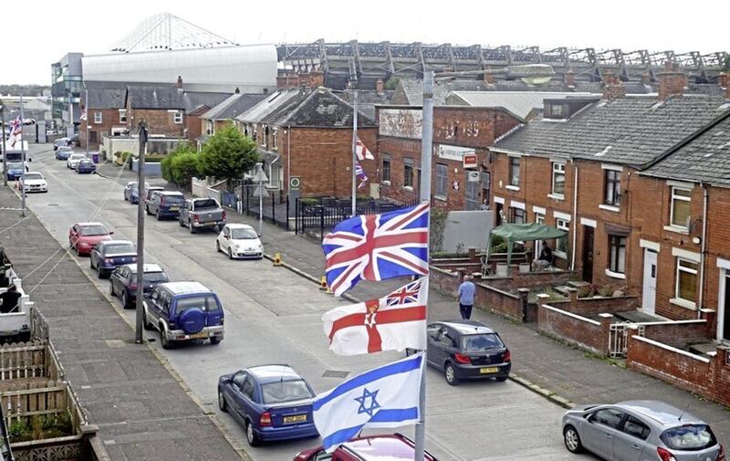 An Israeli flag flies close to Windsor Park in south Belfast 