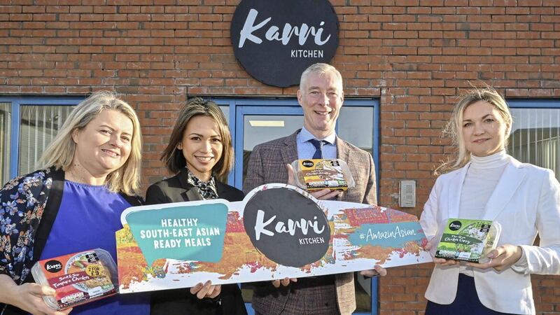 Pictured at Karri Kitchen in Craigavon are (from left) Graeme Wilkinson of DfE; Shera McAloran of Karri Kitchen; and Tracy Rice of Southern Regional College. Picture: Simon Graham 
