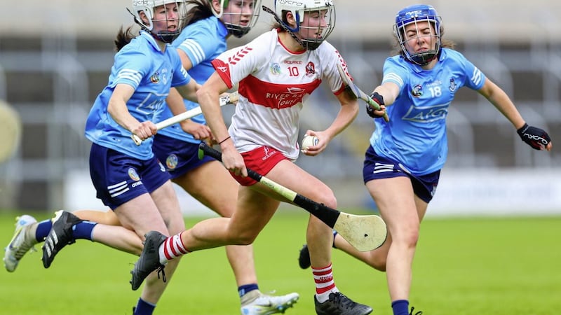 Derry will be hoping Aine McAllister is in scoring form when they face Cork in the Glen Dimplex All-Ireland Intermediate Picture: Ken Sutton/Inpho 