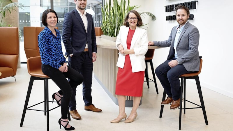 Deloitte&rsquo;s new partners Jason Starbuck and Ciaran Fitzpatrick pictured at The Ewart with Belfast office senior partner Jackie Henry and tax partner Aisl&eacute;an Nicholson. Picture: Kelvin Boyes/PressEye 
