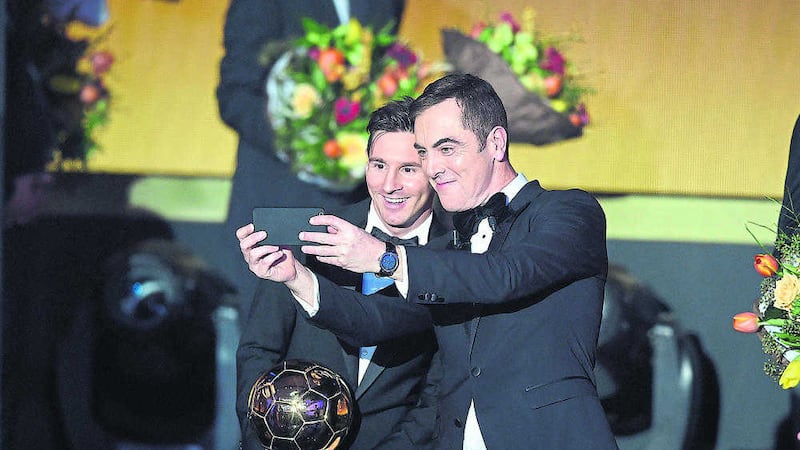 James Nesbitt, pictured with Lionel Messi, has admitted he wore a toupee at the Ballon D&#39;or. Picture by AP 