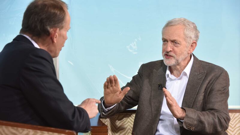 Presenter Andrew Marr and Labour leader Jeremy Corbyn appearing on the BBC's current affairs programme, The Andrew Marr Show. Picture by Jeff Overs/BBC/PA Wire &nbsp;