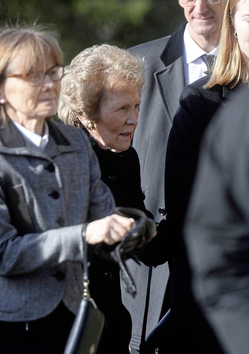 The funeral of Barney Eastwood takes place at St Colmcille's, Holywood, Co Down. Pictured is Frances Eastwood the wife of Barney Eastwood.  Picture Mark Marlow.